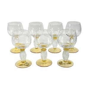 Theresienthal Pieroth Roemer Wine Glasses 7 Vintage Germany Clear w/ Amber Foot